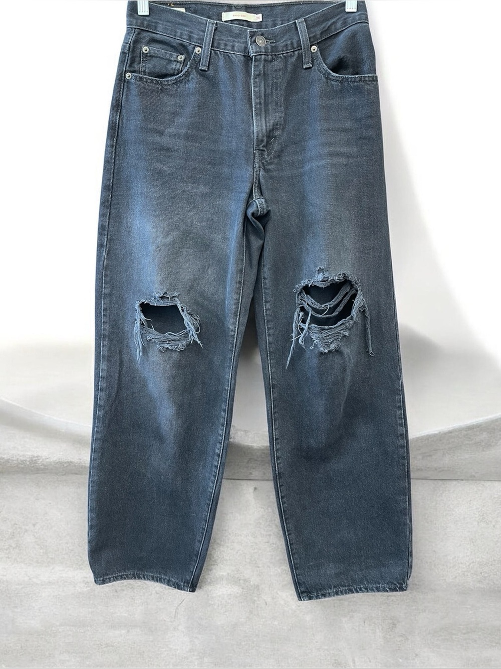 LEVI’s Rake It up Baggy Dad Jeans in a Distressed Black Wash 26